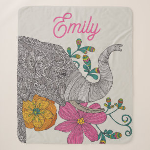 Personalised Elephant Name Kids Sherpa Blanket