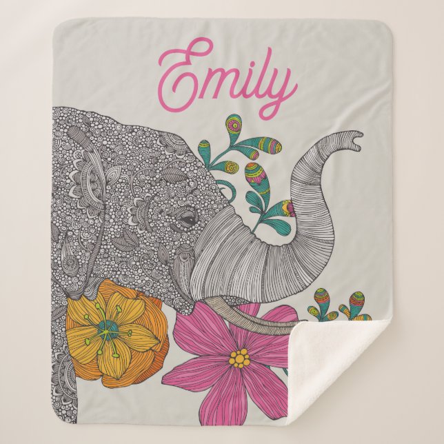 Personalised Elephant Name Kids Sherpa Blanket (Front)