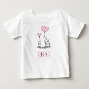 Personalised Elephant Pink Grey BIG SISTER Baby T-Shirt