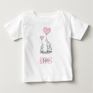 Personalised Elephant Pink Grey BIG SISTER Baby T-Shirt