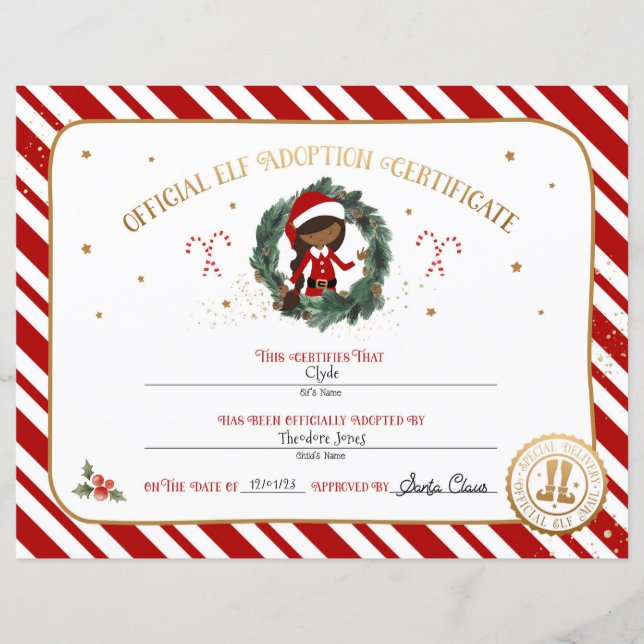 Personalised Elf Adoption Certificate (Front)