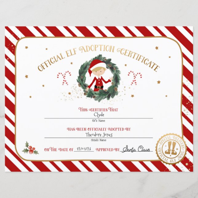 Personalised Elf Adoption Certificate (Front)