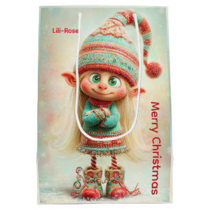 Personalised Elf Gift Tags North Pole Christmas Medium Gift Bag
