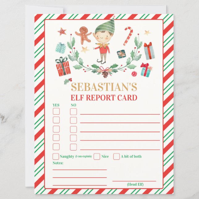 Personalised Elf Report Card Elf Holiday Card (Front)