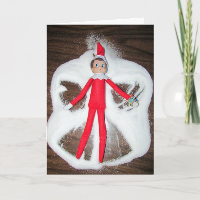 Personalised Elf Snow Angel Christmas Card (Front)