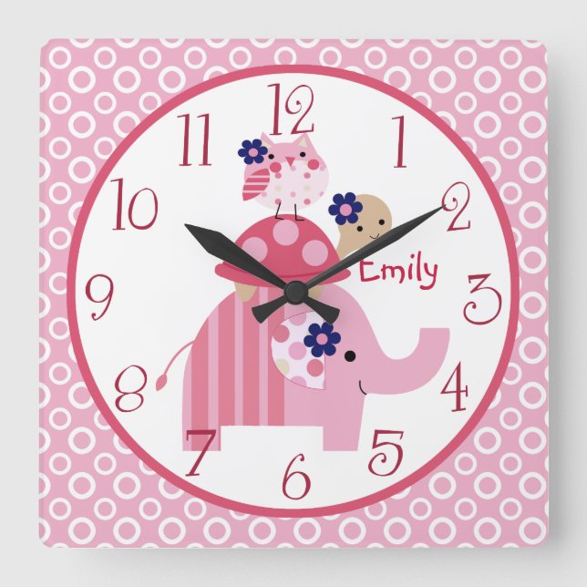 Personalised Ellie/Ella Elephant Stacked Clock (Front)