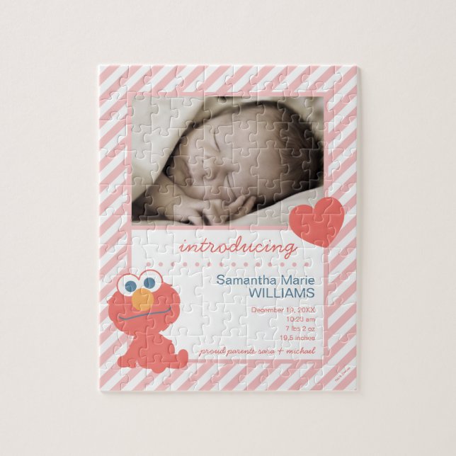 Personalised Elmo Birth Announcement with Photo Jigsaw Puzzle (Vertical)