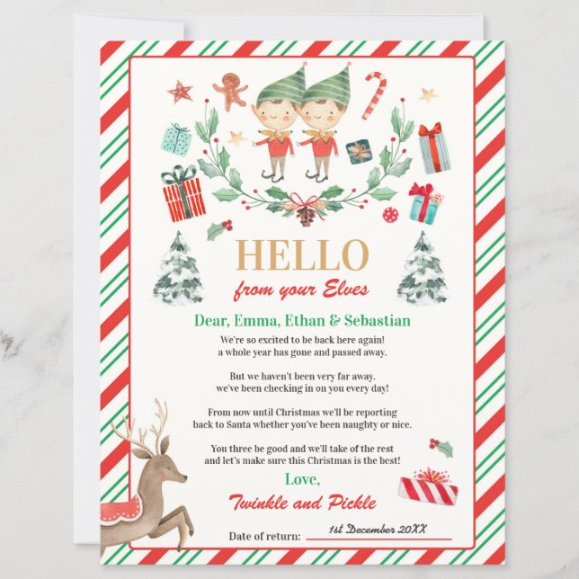 Personalised Elves Return Letter Elf Holiday Card (Front)