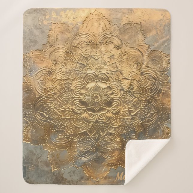 Personalised Embossed Mandala | Elegant Boho Gift Sherpa Blanket (Front)