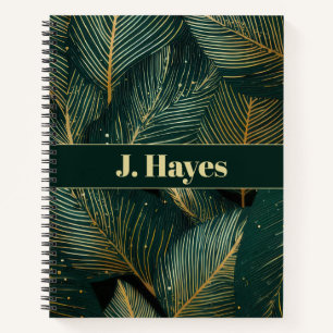 Personalised Emerald & Gold Tropical Leaf Notebook