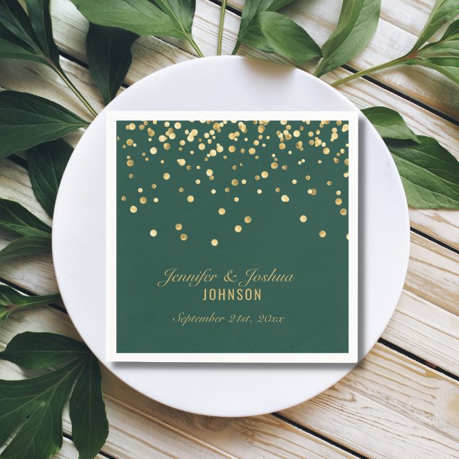 Personalised EMERALD Green Gold Confetti Wedding Napkin (Creator Uploaded)