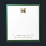 Personalised Emerald Green Gold Monogram  Notepad<br><div class="desc">Stay organised in style with this personalised emerald green monogram notepad featuring a brushed metallic gold initial monogram design. Perfect for jotting down notes, to-do lists, and ideas, this notepad is both functional and fashionable. Made with high-quality paper and a sturdy cardboard backing, it's easy to use on the go...</div>