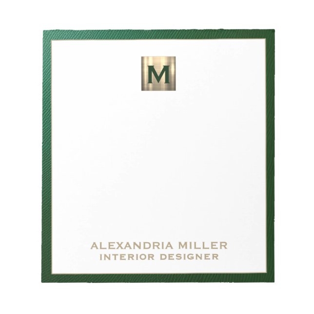 Personalised Emerald Green Gold Monogram  Notepad (Front)