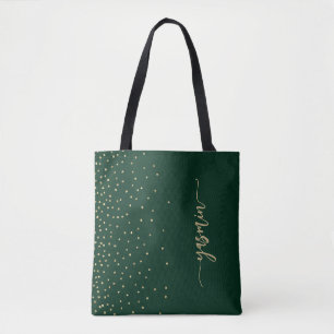 Personalised Emerald Green Gold Square Confetti Tote Bag