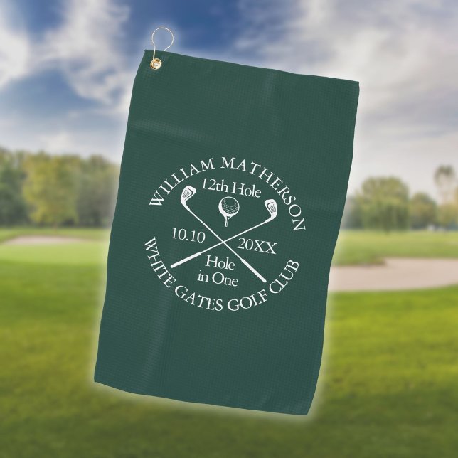Personalised Emerald Green Hole in One Golf Towel (Personalized Emerald Green Hole in One Golf Towel)