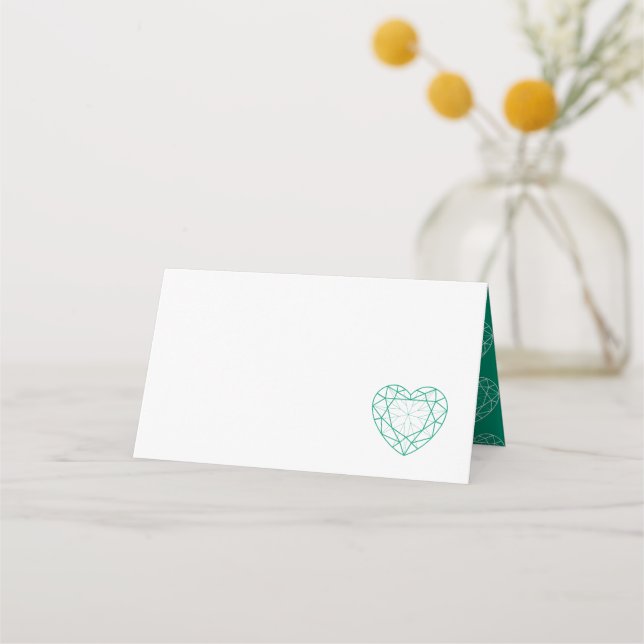Personalised emerald heart place guest card (Front)
