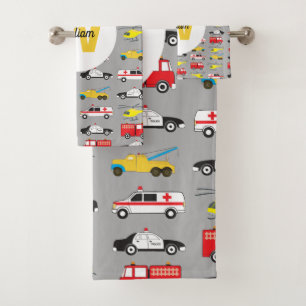 Personalised Emergency Vehicles Transportation Bath Towel Set
