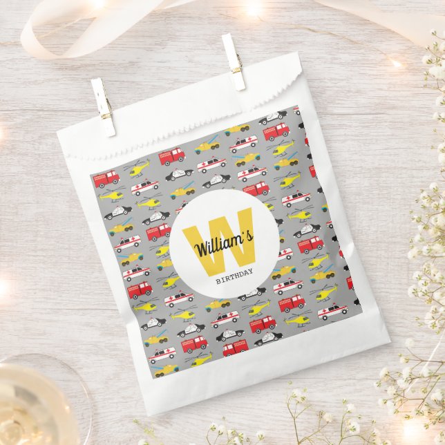 Personalised Emergency Vehicles Transportation Favour Bag (Clipped)