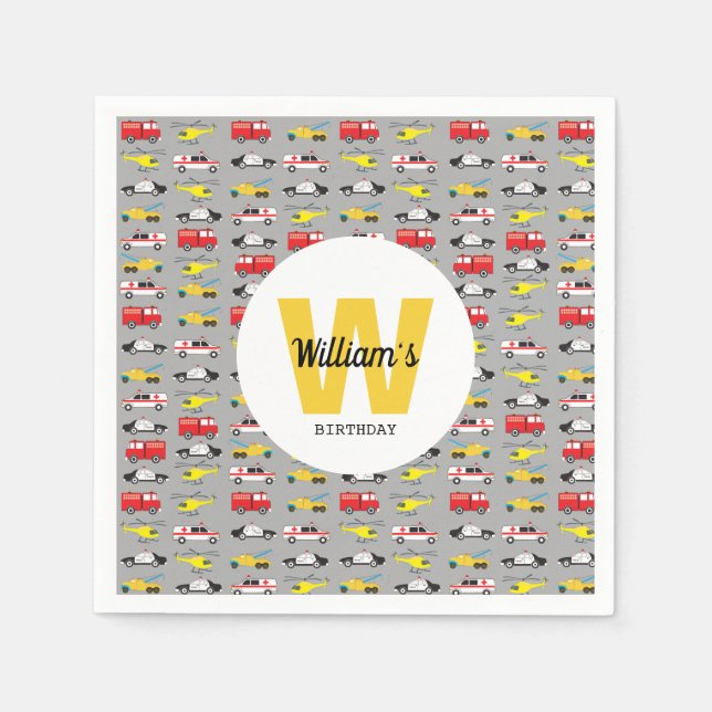 Personalised Emergency Vehicles Transportation Napkin (Front)