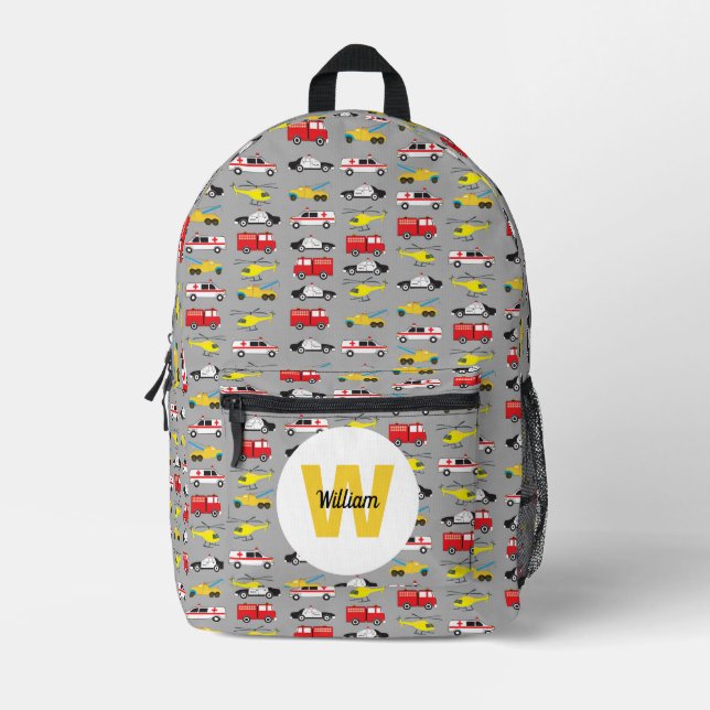 Personalised Emergency Vehicles Transportation  Printed Backpack (Front)