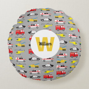 Personalised Emergency Vehicles Transportation Round Cushion