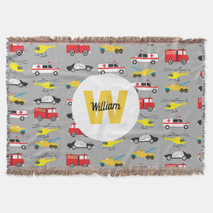 Personalised Emergency Vehicles Transportation Throw Blanket