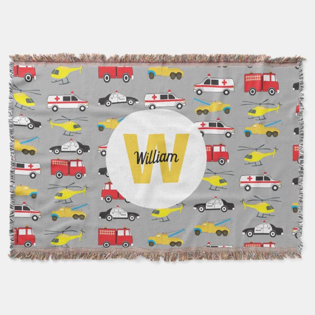 Personalised Emergency Vehicles Transportation Throw Blanket (Front)