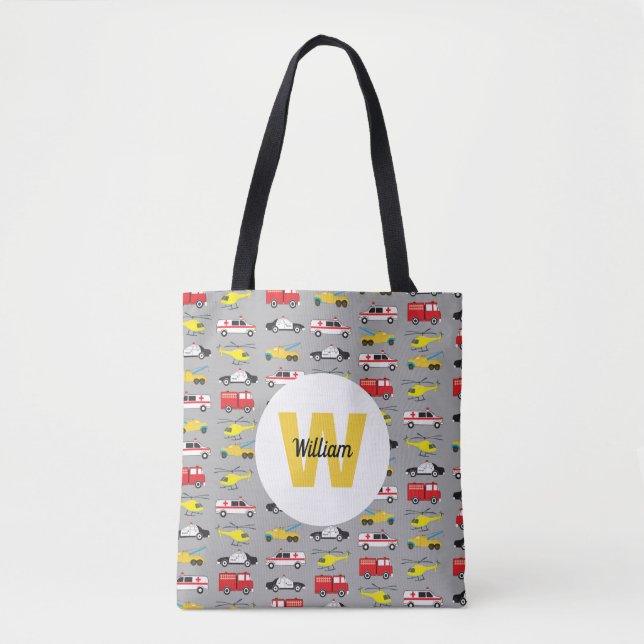 Personalised Emergency Vehicles Transportation Tote Bag (Front)