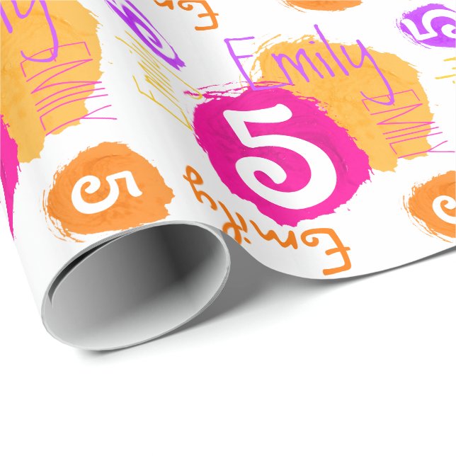 Personalised Emily 5th birthday paint dab wrap Wrapping Paper (Roll Corner)