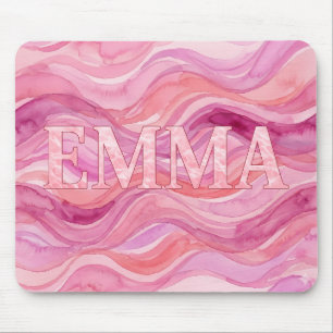 Personalised EMMA Pink Watercolor Waves Mouse Pad