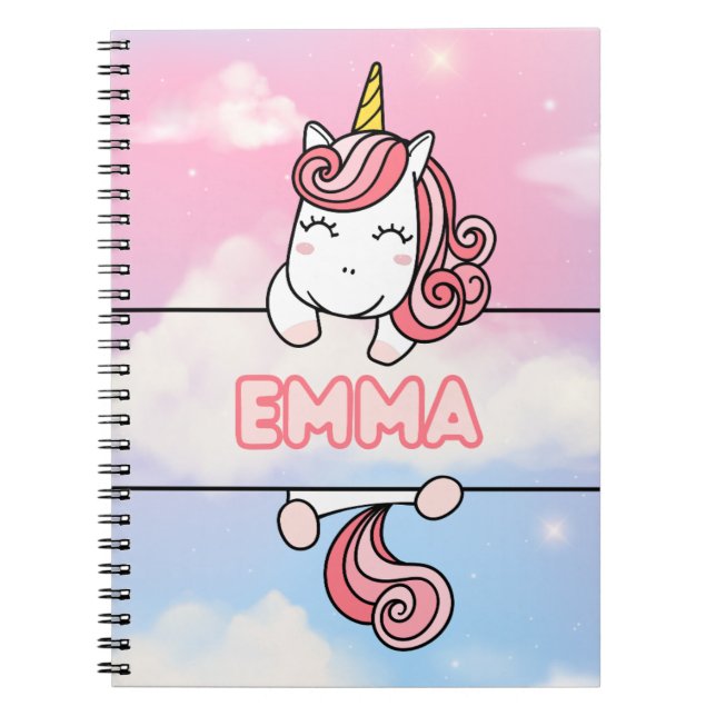 Personalised Emma Unicorn Girlie Notebook (Front)
