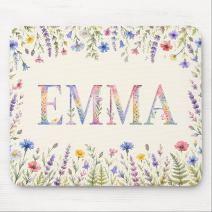 Personalised Emma Wildflower Watercolor Mouse Pad