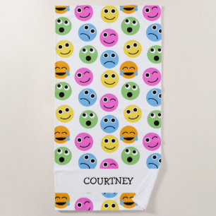 Personalised Emojis Faces Colourful Patterned Beach Towel