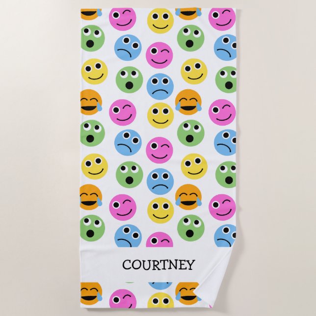Personalised Emojis Faces Colourful Patterned Beach Towel (Front)