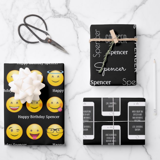 Personalised Emojis & Texts Wrapping Paper Sheet (Front)