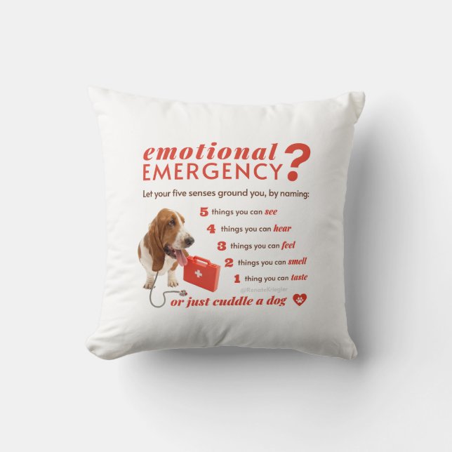 Personalised Emotional First Aid - Bassett Dog Cushion (Front)