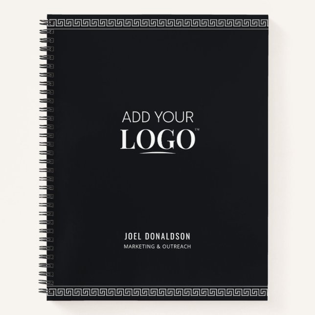 Personalised Employee Name Black Greek Meander Notebook (Front)