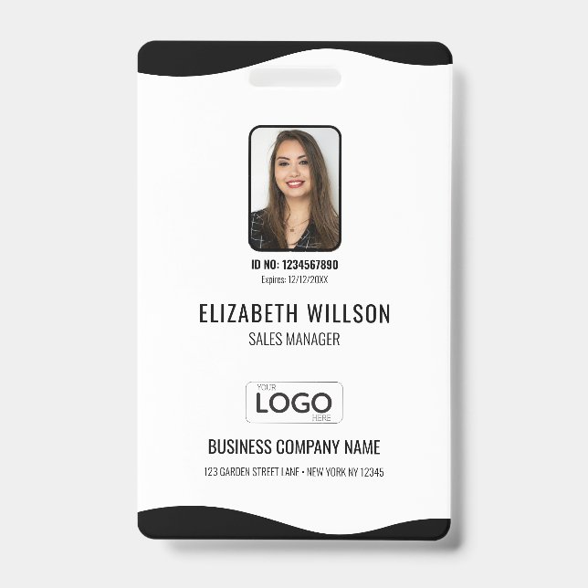 Personalised Employee Photo, Bar Code, Logo, Name  ID Badge (Front)