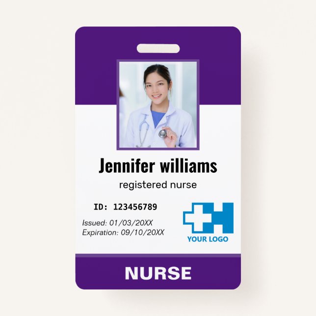 Personalised Employee Photo Nurse Purple Badge ID Badge (Front)