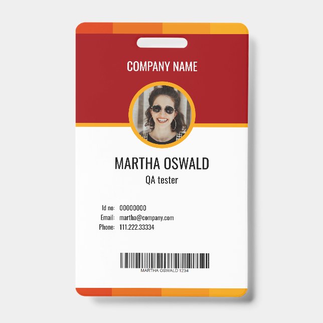 Personalised Employee Photo Yellow Red Id  Badge (Front)