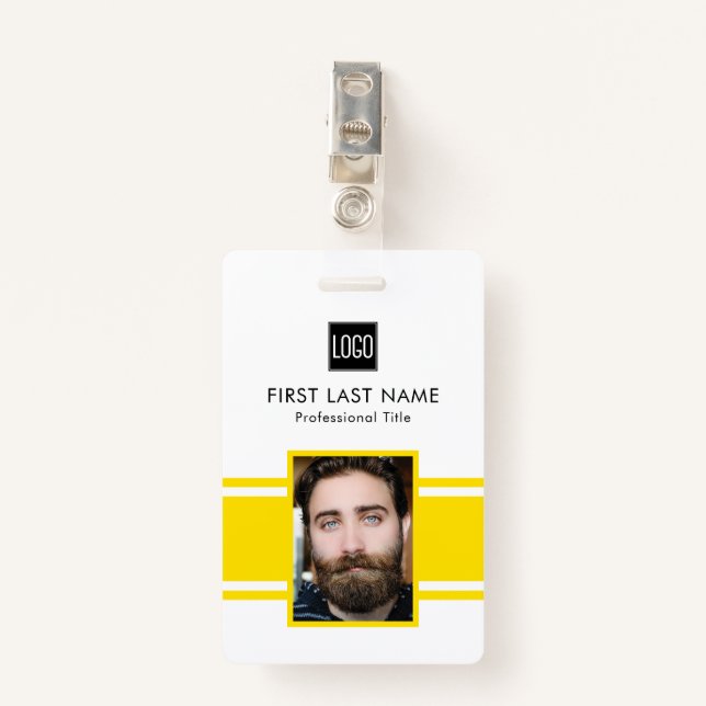 Personalised Employee | Yellow Logo Staff Photo ID Badge (Front with Clip)