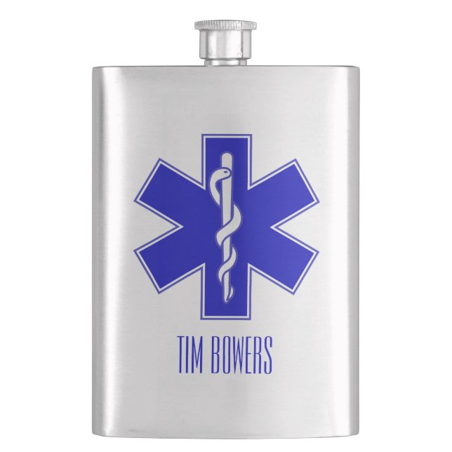 Personalised EMT Star of Life Symbol Hip Flask (Front)