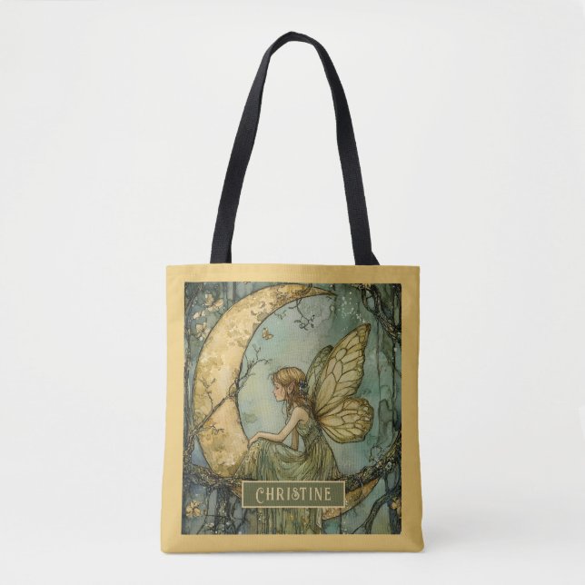 Personalised Enchanted Fairy And Crescent Moon Tote Bag (Front)