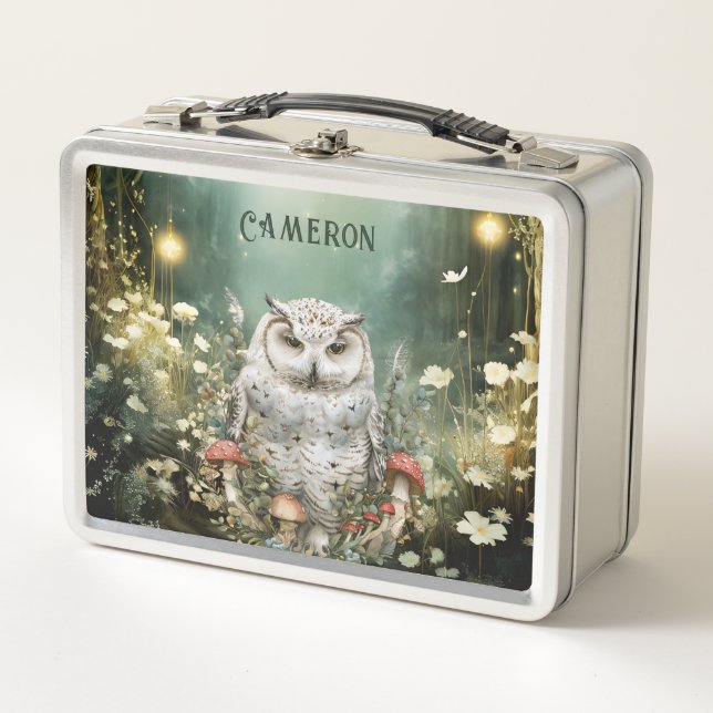 Personalised Enchanted Forest Owl Metal Lunch Box (Front)