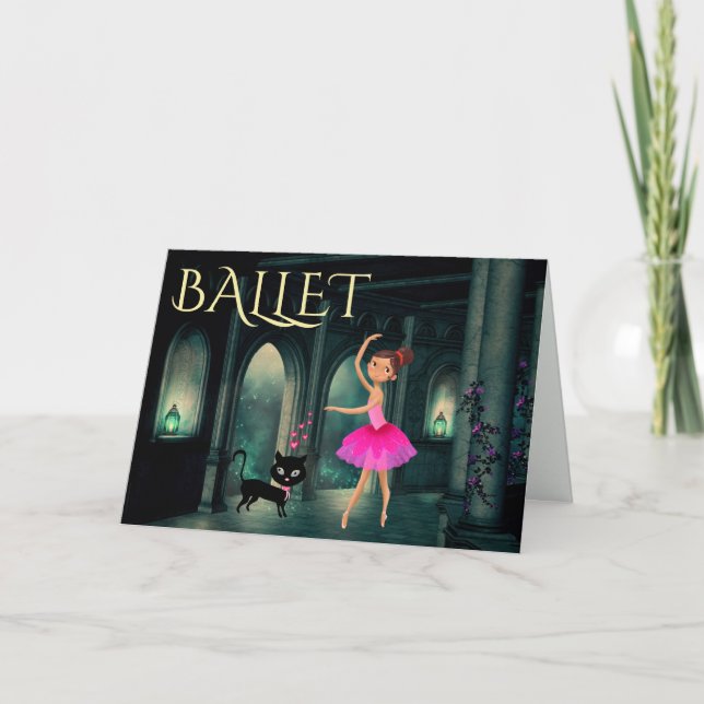 Personalised Enchanting Ballerina and Cat Birthday Card (Front)