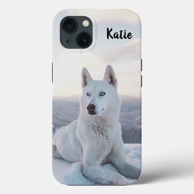Personalised Enchanting White Husky Dog in snow Case-Mate iPhone Case (Back)