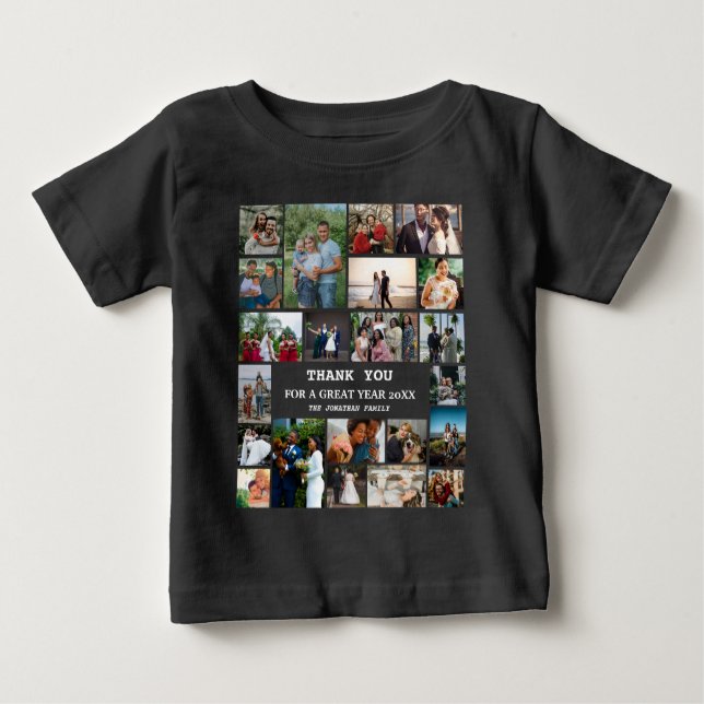 Personalised End Of Year Family 22 Photo Collage Baby T-Shirt (Front)