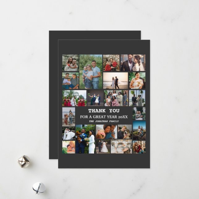 Personalised End Of Year Family 22 Photo Collage Holiday Card (Front/Back In Situ)