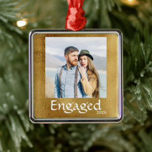 Personalised Engaged Christmas Photo Metal Ornament