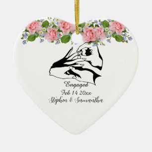 Personalised engaged couple floral engagement ceramic ornament